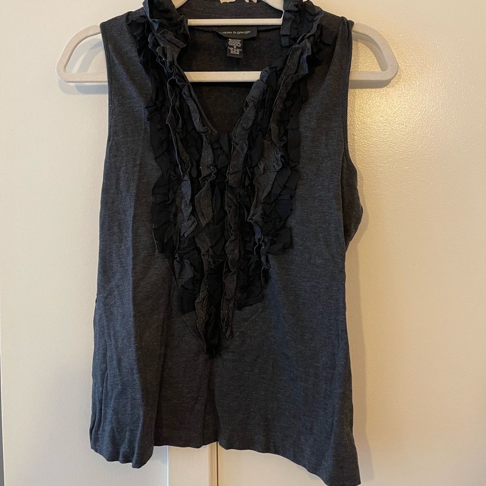 Cable & Gauge ruffled v-neck tank top, black, medium